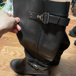 Brand new black leather knee high boots